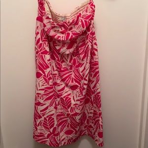 LIGHTLY WORN Pink flower strapless beach coverup